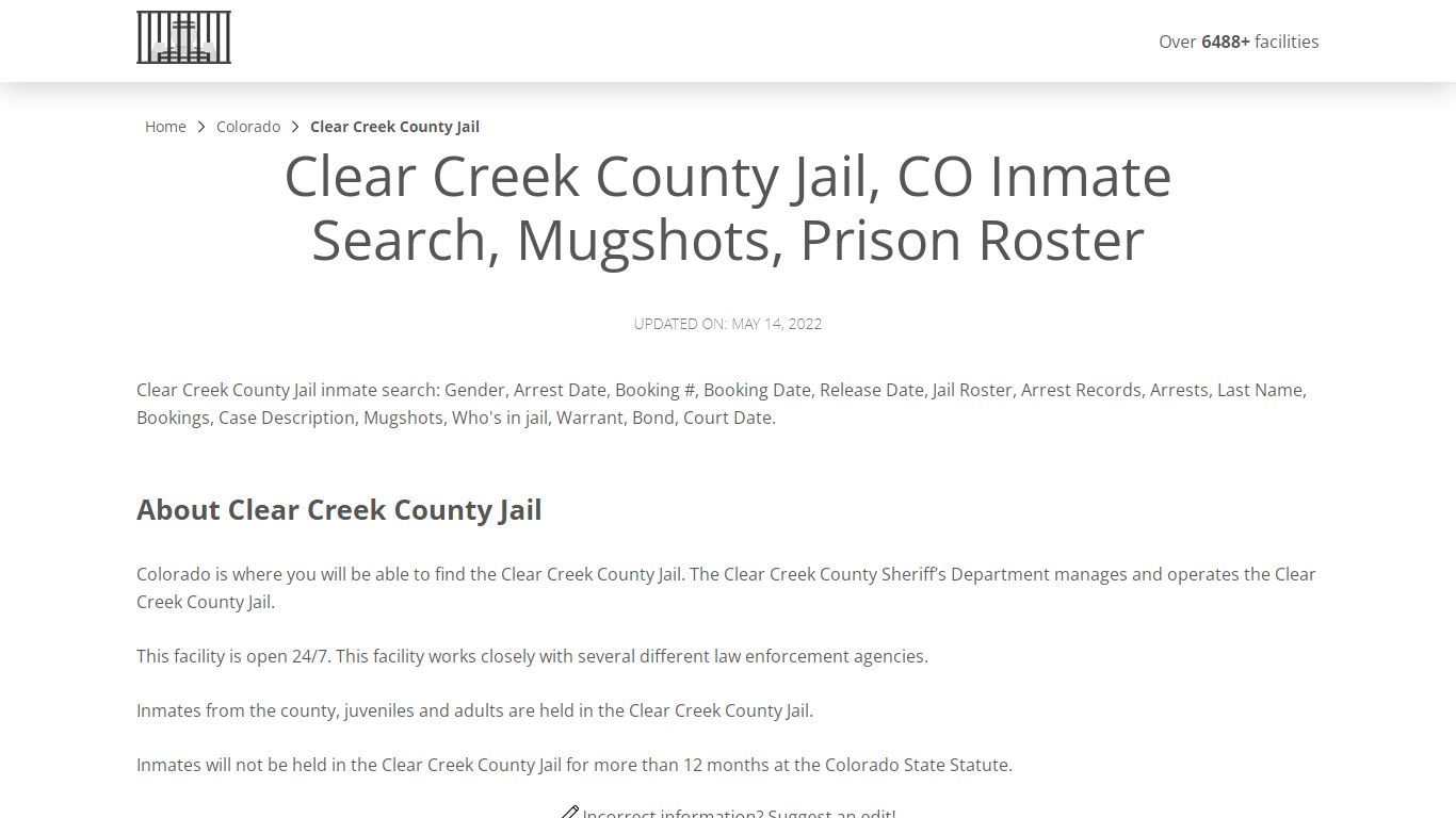 Clear Creek County Jail, CO Inmate Search, Mugshots ...